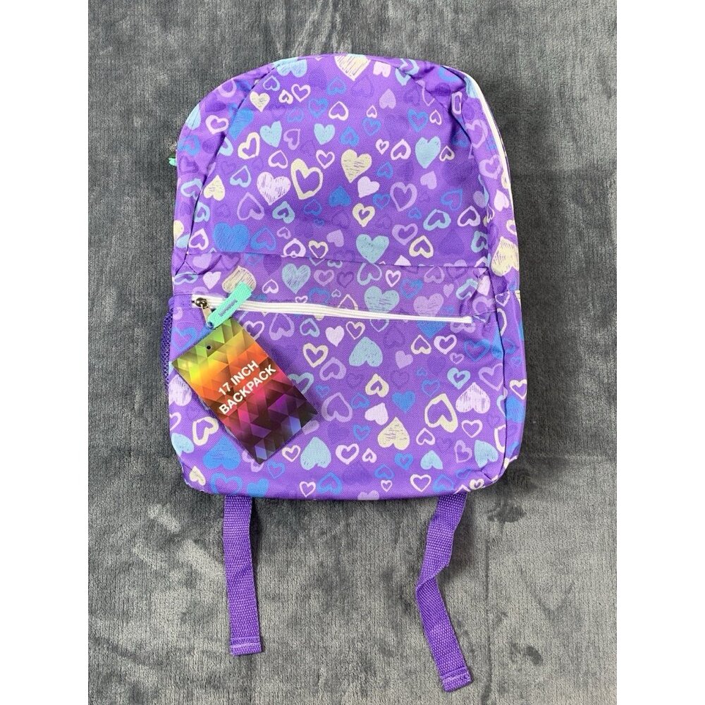 17 Inch Backpack Purple Colorful Hearts